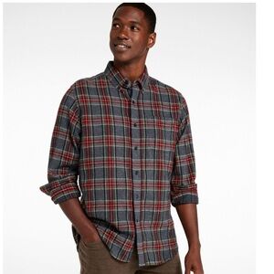 L.L.Bean Men's Scotch Plaid Flannel Shirt Traditional Fit Grey Stewart Medium